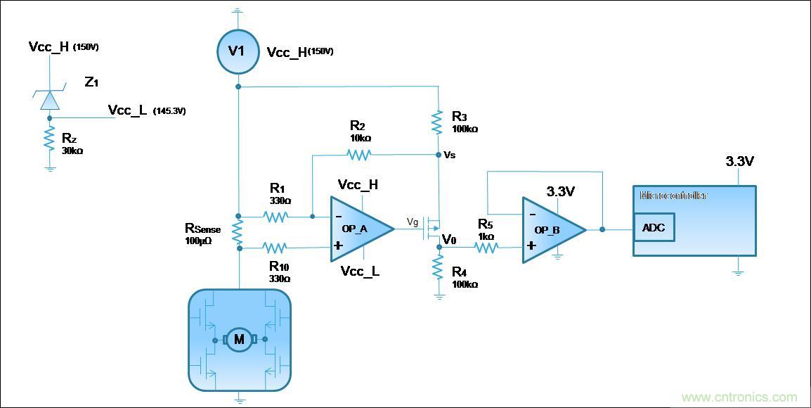 低壓運(yùn)放如何檢測高壓上橋臂電流？